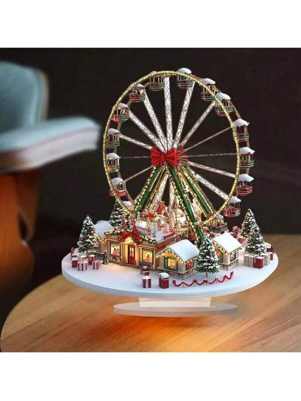 1 Pc Bohemian Style Acrylic Christmas Village Ferris Wheel Table Decor, British Theme Architecture Decor, Versatile Bohemian Style Plaque, Suitable For Home, Office, Indoor, Outdoor, Cafe And Dessert Shop Holiday Decor, No Electricity Required, Tabletop Decor, DIY Gift Decor,Christmas, Christmas Style Design, Holiday Packaging, Packaging, Christmas Decoration, Holiday Decor