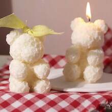 1 pieza Vela aromática de oso de rosa hecha a mano DIY, decoración creativa para el dormitorio. Vela aromática para el Día de San Valentín, regalo de Navidad con diseños de renos y copos de nieve.