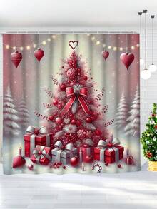 1 pieza/4 piezas Juego de baño de árbol de Navidad verde oscuro, incluye cortina de ducha, alfombra de inodoro, alfombra de baño, etc. Hecho de tela de poliéster impermeable y duradera. Decorado con patrones de árbol de Navidad, estrellas y copos de nieve. Adecuado para agregar un ambiente navideño al baño, especialmente para la temporada navideña.