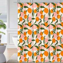 1pc Cartoon Peach Pattern Shower Curtain, Waterproof Polyester Fabric Shower Curtain With 12 Hooks, Machine Washable, 72" W X 72" H, Bathroom Decoration, Bathroom Accessories Fall Decor Back To School - Orange - View 10