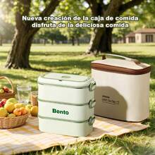 Bentobox Acero Inoxidable 304 para Estudiantes - Doble/Triple Capa, Sellado Hermético Anti-Fuga, Compartimentos Divididos, Apto para Calentar en Microondas, Caja de Almuerzo y Conservación Alimentos - verde-3N - Ver 2