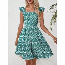 Women's Summer Dresses Casual Square Neck Floral Sundress With Pockets A Line Flowy Beach Dress - màu xanh lá - Xem 3