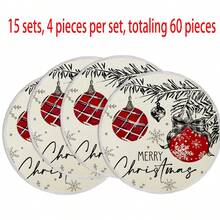 1pc/4pcs/6pcs/60pcs Christmas Pine Branch Bow Ornament Round Placemats, Christmas Linen Placemats, Stain-Resistant Placemats, Suitable For Home, Dining Room And Restaurants, Tabletop Decor, Home Goods - Multicolor - View 15