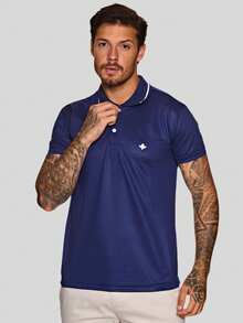 MEN'S POLO COLLAR SHIRT CASUAL BUTTON SLIM T-SHIRT PROMOTION - Navy Blue - View 2