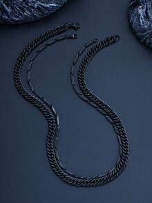 2pcs Men's Black Stainless Steel Cuban Link Chain Necklace, Minimalist Punk Gothic Style, 55cm Length, Suitable For New Year Gift, Daily Wear, Gift For Boyfriend