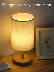 1pc Modern Nordic Linen Bedroom Lamp With Wooden Frame And Warm Led Usb Bedside Lamp, Suitable For Bedroom, Study, Etc.