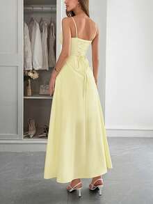 PoPoHouse 女士长裙，优雅性感波西米亚风沙滩度假黄色派对吊带裙，情人节女装，春夏女装 - 黃色 - 查看 2