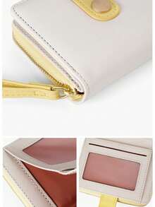 女士超薄皮革双折钱包 小型紧凑型钱包 带信用卡槽 硬币拉链袋和挂绳 圣诞节和万圣节送给伴侣的理想礼物（无标志版） 女士钱包 迷你钱包 钱包 钱包 小钱包 可爱钱包 - 卡其色 - 查看 3