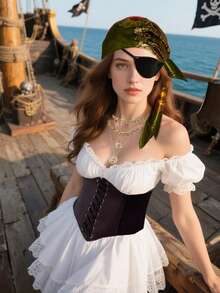 4 szt. rekwizytów do kostiumów na bal halloweenowy, akcesoriów, chust na głowę dla kobiet pirackich, masek na oczy, średniowiecznych gorsetów, naszyjników, biżuterii i dodatków do kostiumów