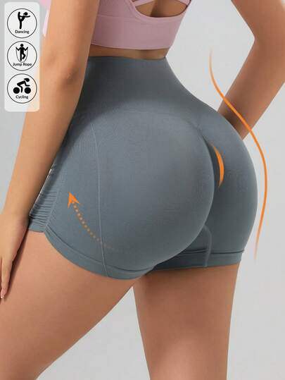 1pc Women's Casual Fashion Pleated High Waist Tummy Control Shaping Shorts, Seamless Soft And Comfortable, Suitable For Daily Wear, Cycling, Fitness, Yoga