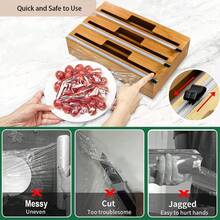 1pc Multisize Universal Bamboo & Wood Mounted Cling Wrap Cutter, Dual-Direction Kitchen Cling Film Dispenser, Wholesale - Khaki - View 8