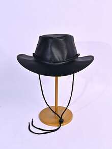 1pc Women's Retro American West Style Wide Brim Leather Bucket Hat, Suitable For Outdoor, Spring/Autumn - Multicolor - View 8