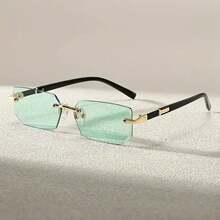 Vintage Square Frameless Glasses - Black With Gold Accents, Lightweight And Comfortable Unisex Style, Versatile For Casual And Formal Outfits - Đen và xám - Xem 5
