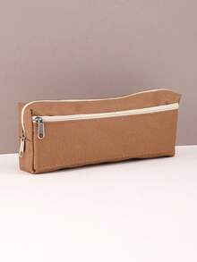 1 Solid Color Zipper Pencil Case, Pencil Case, Study Supplies, School Subjects, Luggage, Suitable For Schools And Offices, Student Stationery, Back To School Supplies, Women's Makeup Bag, Beauty Bag, Stationery Classification Storage Bag, School Supplies (White, Black, Pink, Brown)