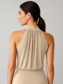 Women's Bodysuit With High Neck, Fresh And Elegant Blogger - 米色 - 查看 2