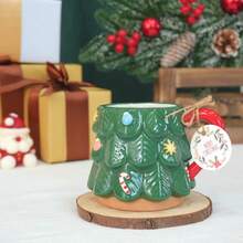 LECHENG HOUSEHOLD 1 tazza 1 cucchiaio, confezione regalo, tazza da 400ml in ceramica natalizia fatta a mano, con motivo 3D dipinto a mano, tazza per caffè/tè per celebrazioni natalizie, adatta per la tua bevanda quotidiana, regalo di Natale, microonde - Tazza regalo a forma di albero di Natale (1 tazza, 1 cucchiaio) - Visualizzare 4