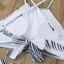 3-Piece Strapless Bikini Set With Printed Beach Skirt - Blanco - Ver 7
