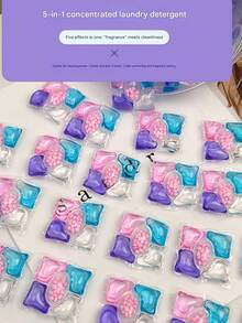 50pcs/Pack 5-In-1 Laundry Detergent Pods, Concentrated Fragrant Fabric Softener, Long-Lasting Scent Stain Remover, Powerful Cleaning Laundry Beads, Herbal Fragrance, Suitable For Household Cleaning - Multicolor - View 4