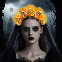 A Halloween Simulated Flower Veil Headband, Black Veil Dress, Day Of The Dead Flower Headdress, Party Horror Headdress Accessories,Fall,Hair,Hair Accessories,Hair Accessories For Women,Travel,Hair Accessories,Accessories Women,Hair Accessory,Hair Accessories Women,Hair Tools,Hair Stuff,Stuff,Beauty Accessories,Gifts,Travel,Gifts For Women,Hair Stuff,Stocking Stuffers