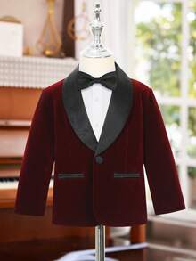 Young Boys Gentleman Suit Jacket, Shawl Neck Blazer, Young Boy Formal Wear Top For Birthday, Wedding - Burgundy - View 4