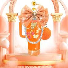 QY Bling Cup Accessories For 40/30/20 Oz Tumbler With Handle Including Orange Glitter Bow Straw Topper, Heart Straw Cover, Pearl Water Bottle Handle Strap, Boot, Pom-Pom, Keychain Charms 2216 - 橘色 - 查看 6