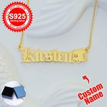 1pc S925 Sterling Silver Custom Gothic Name Necklace With Halloween Motifs - Personalized Jewelry For Friends, Goth Enthusiasts & Self - Perfect For Halloween Parties, Daily Edgy Looks & Festive Gifting Occasions