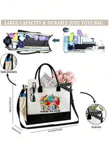 1 Set bestehend aus: Lehrer Muster Handtasche (mit Schultergurt & Kosmetiktasche), Strandtasche (mit Schal), Leopard & Regenbogen Blume Muster einfache Reise Organizer Tasche, Reise Kosmetiktasche - ideal für Outdoor-Make-up! - Verschiedenfarbig - Übersicht 10