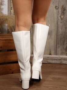 2024秋冬季女士厚底高跟弹力修身踝靴，新款袜靴和中筒踝靴，宽楦 - 白色 - 查看 5