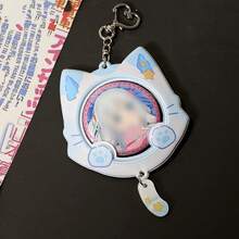 1pc Minimalist Cat Meow Badge Protective Case, Cute Cat Tail & Ear PVC Decor Brooch Display Transparent Card Holder