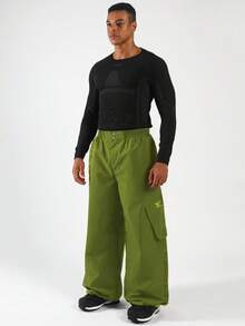 1pc Plus Size Loose Fit Men's Ski Pants, With Pockets, Winter Outdoor Ski Pants, Unisex, Suitable For Outdoor Activities, Machine Washable, Winter Ski Pants, Ski Gear, Warm Clothing, Sports Style Ski Pants, Reinforced Structure, Functional Snow Pants, Snow Gear, Ski Suit - Green - View 6