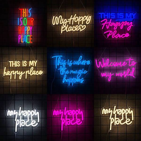 This Is Our Happy Place Neon Sign,This Is My Happy Place Neon Signs For Teen Girls Bedroom Decor,LED Sign For Wall Decor, Nightstand Atmosphere Light,Suitable For Wedding,Birthday Party,Christmas Gifts,Bar,Home,Club,Classroom Wall Decorations,USB Power Supply Can Be Reused,Easy To Install.