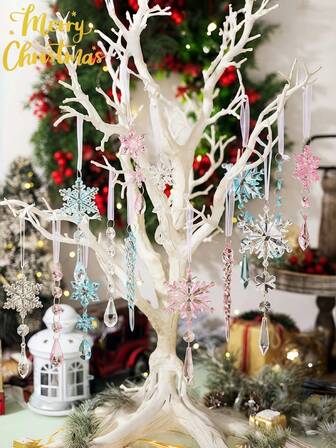 5 PIEZAS de Adornos Navideños de Acrílico, Copos de Nieve y Carámbanos Simulados Coloridos Colgantes, Refractan la Luz de Manera Cristalina y Transparente, Accesorios de Árbol de Navidad de Estilo Lujoso INS, para Decorar Árboles de Navidad, Ventanas, Paredes, Envolver Regalos, Decoración de Fiestas Navideñas, para Familias Jóvenes, Organizadores de Fiestas, Amantes del Estilo INS.