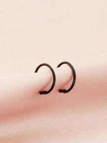 2 piezas de anillos para el labio de estilo punk sin perforación en color plateado, anillos para el labio de moda y personalizados - Anillo C negro - Ver 4