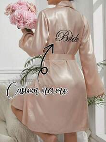 Custom Personalized Women's Alphabet Belted Bathrobe, Custom Wedding Robe For Bride Bridesmaid, Personalized Satin Robe, Custom Bridal Robe, Bridesmaid Getting Ready Robe, Wedding Party Robes, Lace Trim Robe, Custom Name Robe, Bride Robe Gift, Bridal Shower Gift, Silky Loungewear, Matching Bridesmaid Robes Silky Loungewear For Bridal Party Gift, Getting Ready Robe,New Year Glamour