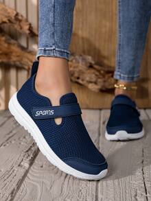 Women's Slip-On Mesh Shoes, Flat Heel, Casual Comfort Sneakers, Gray, Hook And Loop Closure, Soft Sole, Lightweight, Daily Wear, Autumn - Grey - View 2