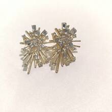 1 对奢华锆石烟花耳钉，独特个性化百搭高端品质星空耳环 - 金色 - 查看 3