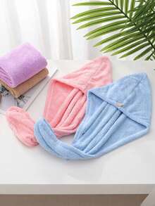 1 pieza Gorro/toalla de pelo suave, absorbente y cálido de estilo casual premium, adecuado para baño, natación, baño, piscina, todo el año. Toalla de pelo de doble capa, súper absorbente y de secado rápido. Gorro de ducha de felpa coral de unicolor para mujeres. Toallas de ducha para salón de belleza, hotel, deportes, artículos esenciales para el hogar, toalla, cuidado de la piel