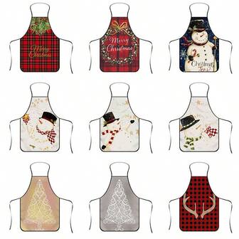 1 件圣诞印花围裙，耐用涤纶材质，适合烹饪、烧烤、园艺、绘画、美甲、男女通用、室内外使用、圣诞节餐饮、圣诞装饰、派对礼品