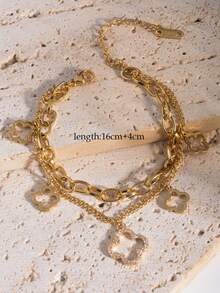 1 件优雅优质迷人实惠不锈钢镂空全密镶四叶草手链/手镯，女士珠宝礼物，适合日常佩戴、派对、购物、约会 - 幸運手鍊(3帶鋯石) - 查看 8