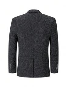 1PC Stylized Knitted Suit Jacket For Men. Grey Spliced - Style Button - Down Suit Jacket