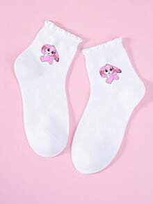 5双装儿童情侣款春夏Stitch & Angel甜美时刻荷叶边印花透气舒适可爱短袜日常穿着/国际女童节/圣帕特里克节卡通袜柔软亲肤休闲女童袜，荷叶边袜口，泡泡袜，女童短袜，男童短袜，柔软 - 彩色 - 查看 7