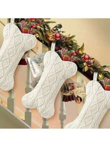 1pc Bone Shaped Christmas Stocking Decoration, White Christmas Stocking Suitable For Christmas Tree Hanging Decor, Fireplace Decor, Home Decor, Christmas Atmosphere Setting, Theme Party, Holiday Celebration