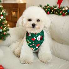 Pet Christmas Drool Bib, Festive Triangular Scarf, Christmas Cartoon Cat & Dog Neck Warmer