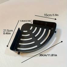 现代免钻孔转角置物架 - 耐用塑料壁挂式浴室收纳整理架，带背胶，适用于洗手池、马桶、淋浴房 - 节省空间的弧形设计，可放置洗漱用品、瓶瓶罐罐、化妆品 | 时尚置物架设计 | 易于安装的浴室收纳架