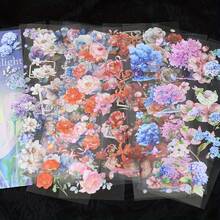 20sheets Flowers Stickers Book PET Material Hand Account Stickers Embelishment Transparent Stickers Junk Journal Craft Stickers Holiday Decorations Christmas Halloween Valentine's Day - Multicolor - View 1