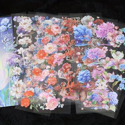 20 ark Blomklistermärken Bok PET-material Handkontoklistermärken Utsmyckning Transparenta klistermärken Skräpjournal Hantverksklistermärken Högtidsdekorationer Jul Halloween Alla hjärtans dag