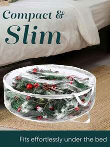 Worek do przechowywania wieńców bożonarodzeniowych, 61 cm, przezroczysty pojemnik na wieńce bożonarodzeniowe, stojak na girlandy, przezroczyste tworzywo PVC, z uchwytami, wielofunkcyjny pojemnik na świąteczne dekoracje, artykuły dekoracyjne do kuchni, wysokiej jakości tworzywo PVC z podwójnym zamkiem błyskawicznym i solidnymi uchwytami, okrągły pojemnik na wieńce na świąteczne dekoracje, wielofunkcyjny do użytku przez cały rok, świąteczny design, zapięcie na zamek błyskawiczny, worek do przechowywania ozdób