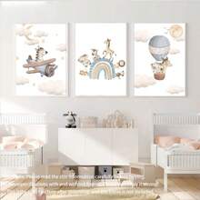 3件套婴儿房装饰印花。野生动物育儿室印花，波西米亚彩虹墙饰，野生动物婴儿房装饰 - 野生动物婴儿房墙饰 - 婴儿房装饰 - 儿童房。野生动物婴儿墙饰套装 - 带衬垫细节的水彩动物印花，婴儿房墙饰 - 彩色 - 查看 6