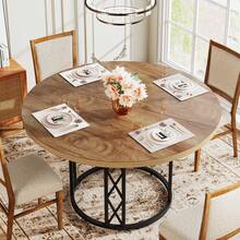 LITTLE TREE 47" Round Dining Table Seats 4, Modern Wood Grain Metal Base Rustic Table, Light Brown For Kitchen Dining Living Room (Only Table) - Brown - View 6