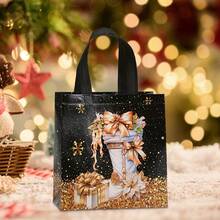 16pcs Elegant Black Christmas Gift Bags With Sturdy Handles - Luxury Golden Foil Holiday Designs (Trees, Presents, Snowflakes) - Non-Woven Fabric Bags For Xmas, New Year's, Parties, Wedding Favors - Elegant Holiday Packaging For Gifts & Decorations, Gift Bags Christmas, Party Favor Bags, Durable Festive Bags(1/8/16pcs)